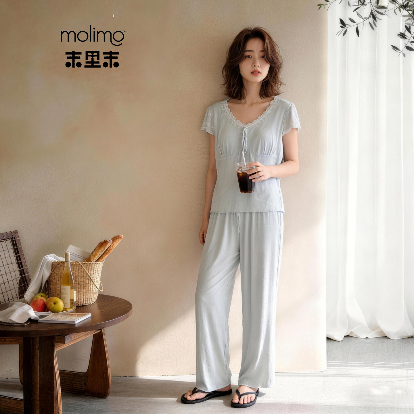 末里末【带胸垫】睡衣女莫代尔春夏季新品纯欲显瘦短袖外穿家居服