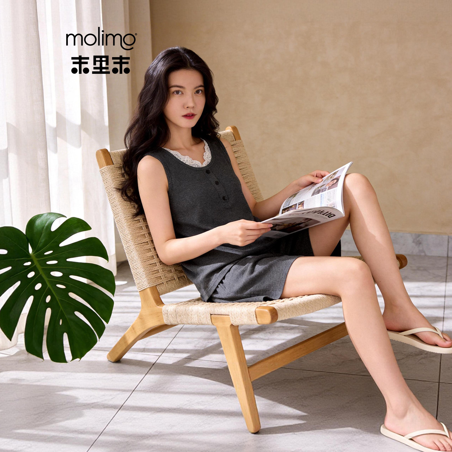 末里末【带胸垫】大码夏季薄款蕾丝睡衣女2026时尚轻奢圆领家居服