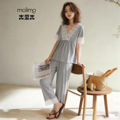 末里末蕾丝睡衣女夏季短袖家居服