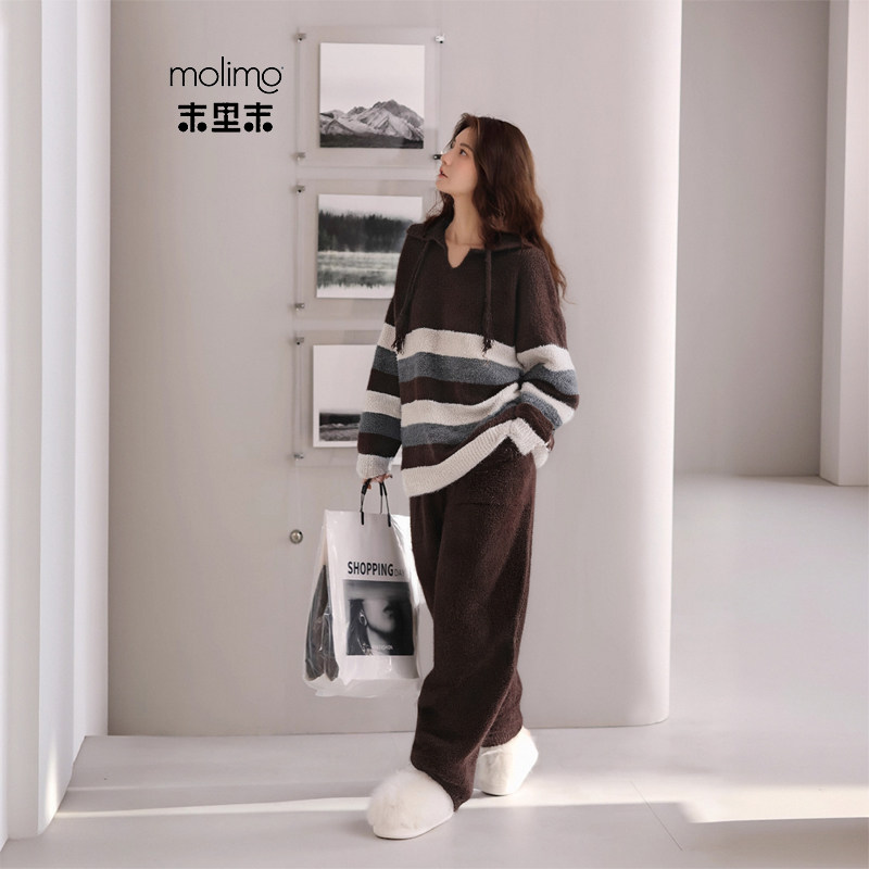 末里末【撞色条纹】新款秋冬半边绒女士睡衣保暖加厚可外穿家居服,女士内衣/男士内衣/家居服,睡衣/家居服套装,淘宝优惠券,粉丝福利购,淘宝优惠卷