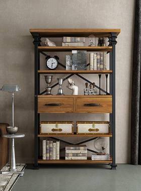简约厅民wyy25091宿做旧隔板储物架美式落复古实木物架客多层地书