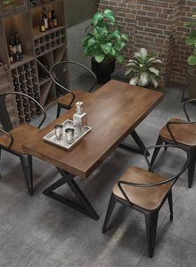 美ROF式实木桌椅组合铁桌吃艺小户餐型家用饭桌牛排店小店餐厅椅