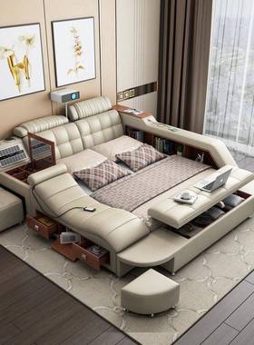 JIC榻艺米床布床现代简约智能按床双人床1.榻8米婚床主摩卧科技布