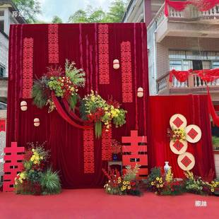 婚庆吸纱幔料酒红色金丝绒布婚礼背景色布9幔黑加厚光幕布桌布