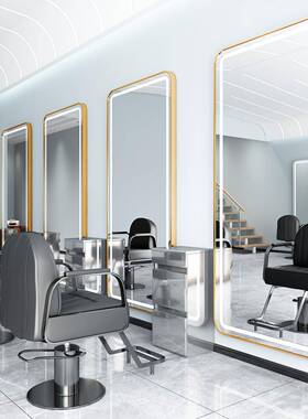 理发店镜子美镜廊用壁挂式专LED美发镜子网发红美发镜UXK发台落地