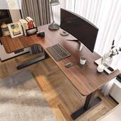 电动可升降转角桌黑胡木MVL桃木实智升降电脑桌拐书角能电竞桌办