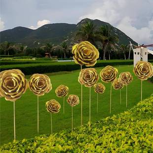 属大型花朵雕塑80105067装 饰陈户美外园景观草坪金布置铁艺玫林瑰