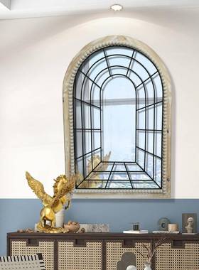 欧古式无品牌/复铁艺弧形挂镜户型客墙壁假窗镜子W厅ALL小MRROR