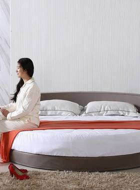 5V免洗科技布圆圆床现代侣简约形双人m婚2FWK床公主床主题酒店情