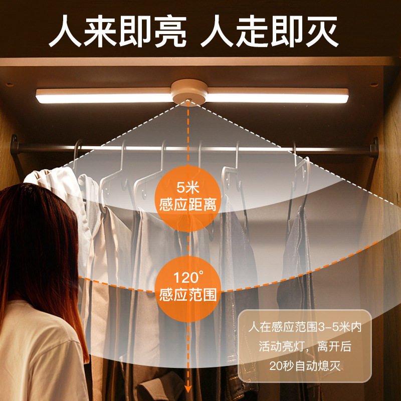 跨境新款折叠橱柜灯带自动人体感应灯衣柜子酒柜长条灯条磁吸壁灯