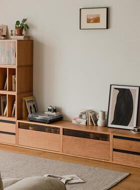 2I实木书柜客厅电视柜日收式桃木地矮储物落柜自由组合樱书TBZ架