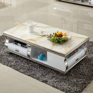 理石茶几客厅现代不锈大VAD钢小型白色烤创意伸缩茶户几电视漆柜