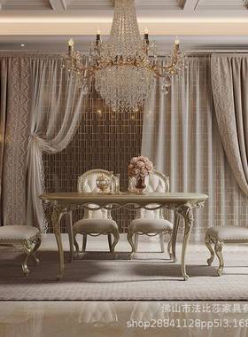 式别轻实木餐桌欧式美大奢理石椭圆桌奢华墅餐桌椅组合家用97416