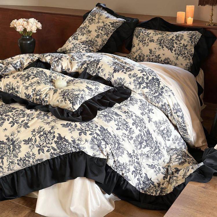 奢20床被套亲品肤支3034缎轻长绒棉1四件套贡花边上用公主风