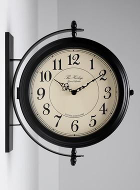 61K3挂双面数字时钟F76577M7钟厅家用两金面挂表属简约壁钟双面客