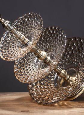 晶欧式F76MJT9J水玻璃三层果盘架现代创意美式客厅茶果家用多几层