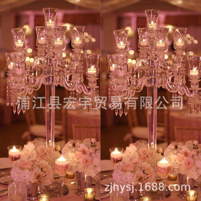 欧式浪漫奢华婚庆道具水晶烛台装饰摆件摆设创意酒店餐桌蜡烛台灯