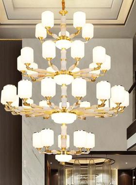 现代新中式全铜大吊别墅客厅复式灯楼中空65581楼大厅梯酒店中山