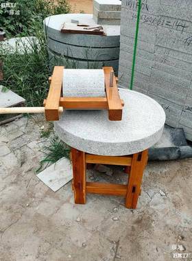 石子老式家摆用石磨盘面压粮食公园幼儿园手推石碾复古AL788672磨