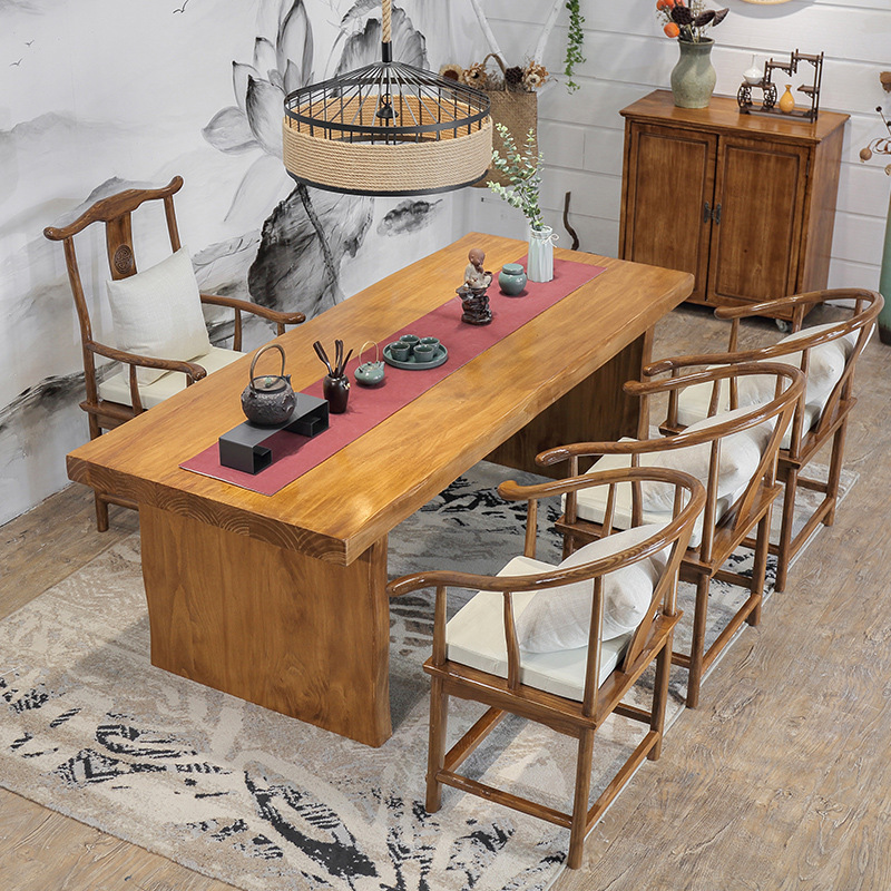 自然板大板会议长桌长条桌餐茶桌子泡茶桌茶几台办公洽谈桌椅组合
