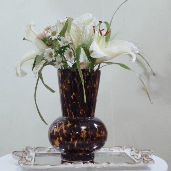 出口欧美琥珀豹纹斑点敞口花壶单耳花瓶纯手工制作彩色玻璃插花器,家居饰品,花瓶,淘宝优惠券,粉丝福利购,淘宝优惠卷