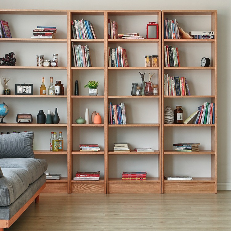 北欧实木落地书架日式组合书柜樱桃木橡木现代简约家用满墙书架子