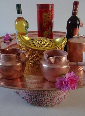 纯手工纯紫铜（红铜）茶几  铜盘摆件