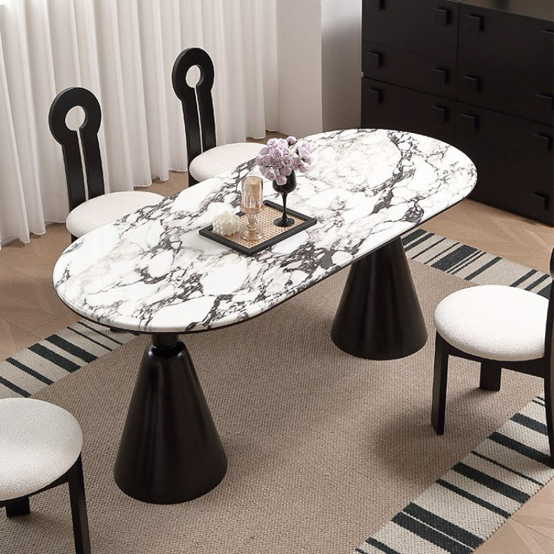天然大理石餐桌圆形极简复古小户型法式奶油风圣杯吃饭桌子