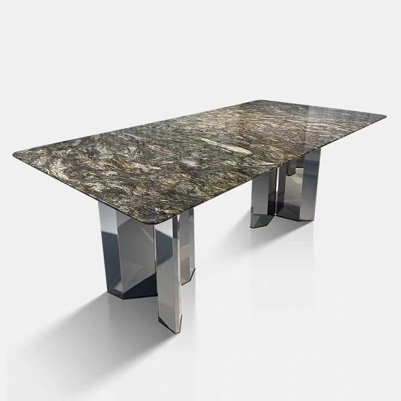 意式轻奢巴西进口天然奢石餐桌现代高端别墅家用铂金钻长方形餐台