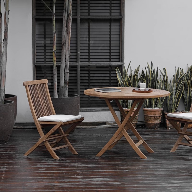实木户外茶桌椅组合阳台庭院可折叠沙滩椅休闲柚木椅子露台折叠式