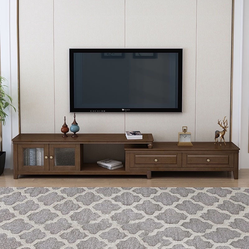 美式实木电视柜现代简约客厅储物收纳柜家用小户型可伸缩卧室地柜
