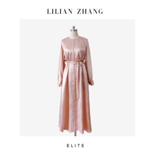 LILIAN ZHANG定制静奢风婉约雅韵缎面拼接织带长款连衣裙 2501085