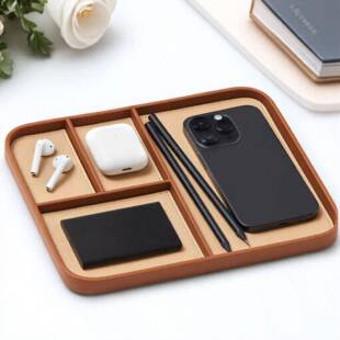 现货欧式风床头柜收纳盘玄关客厅桌面钥匙托盘带分格多功能收纳盘