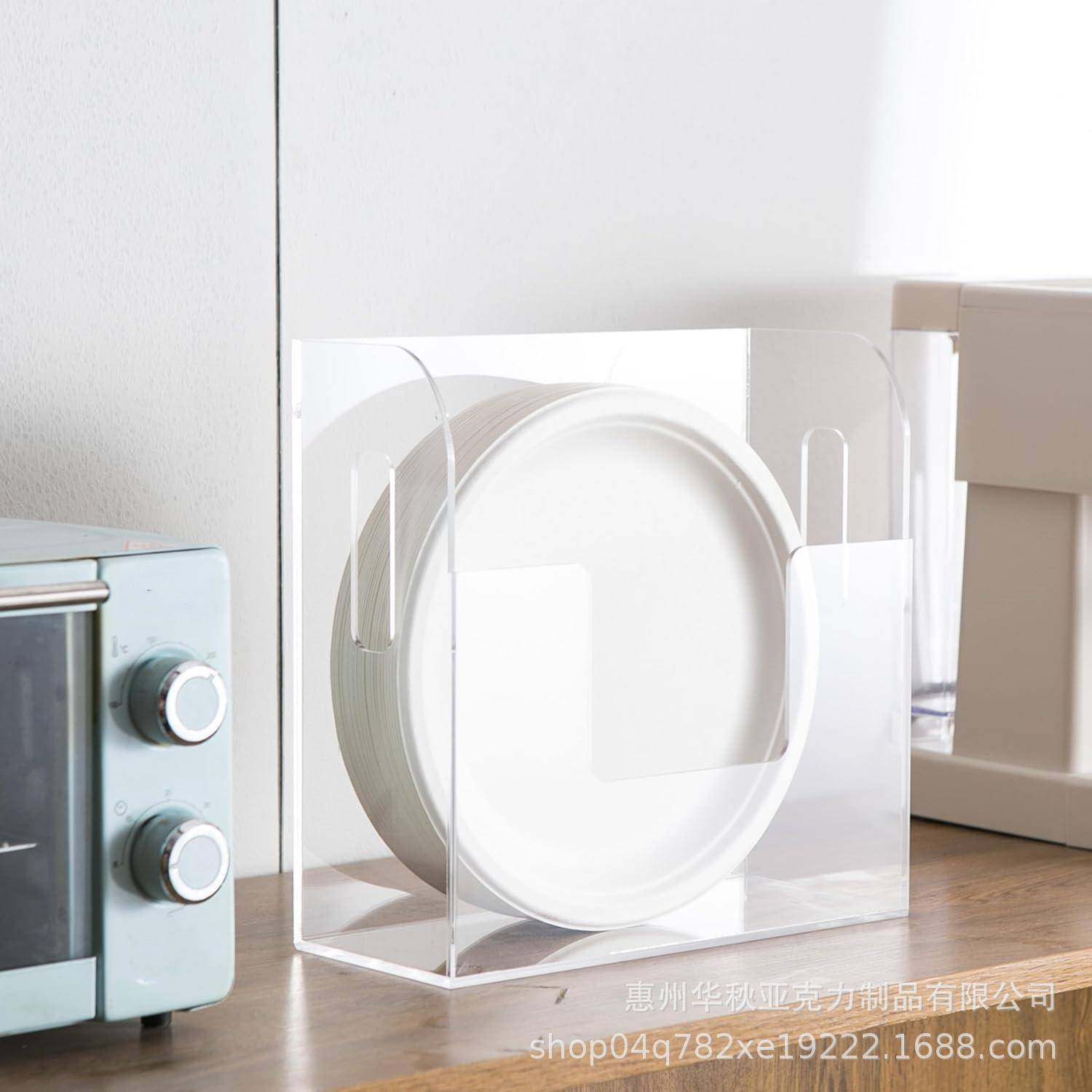 热卖亚克力纸盘收纳架厨房一次性餐盘收纳盒壁挂餐碟整理架