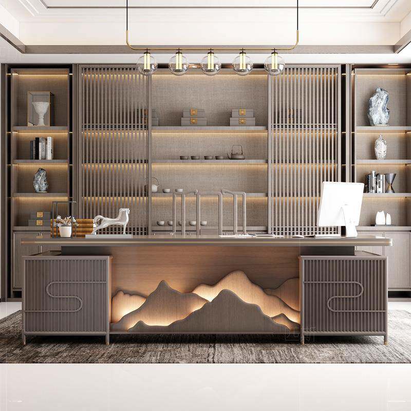 新中式轻奢办公桌实木老板桌椅现代简约大班台总裁办公室电脑桌