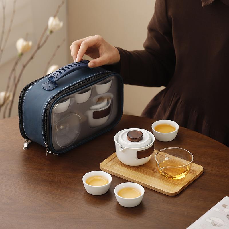 陶瓷旅行茶具套装户外便携式一壶四杯随身包露营车载旅游喝茶一套