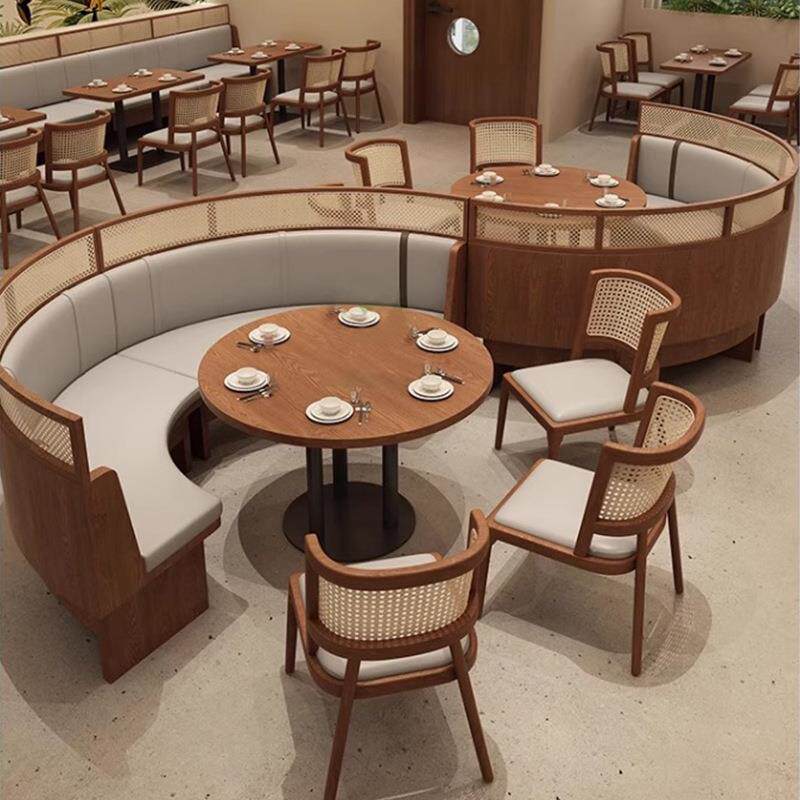 东南亚主题餐厅卡座沙发实木藤编餐椅西餐厅酒店餐饮桌椅组合商用