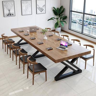 实木会议桌长桌简约现代大型办公培训洽谈阅览大板长条桌子工作台