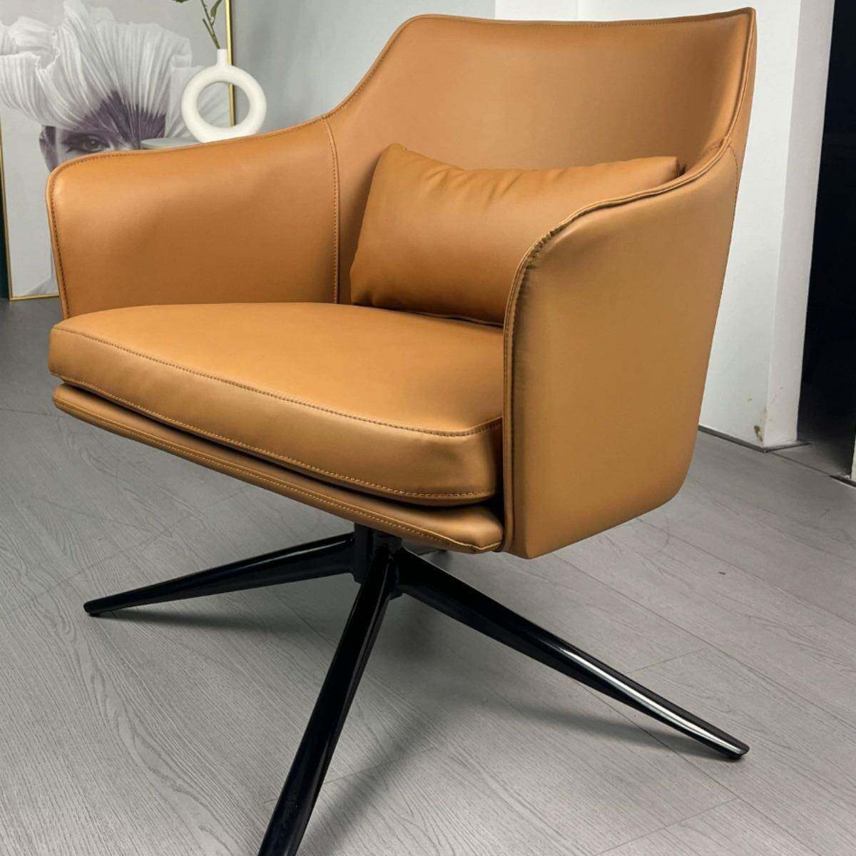 真皮单人沙发椅办公会客椅客厅旋转单椅轻奢阳台休闲椅商务接待椅