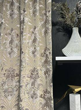 门幅140cm欧式绣花满绣绒布米色灰色高窗别墅挑高窗帘布绣花布