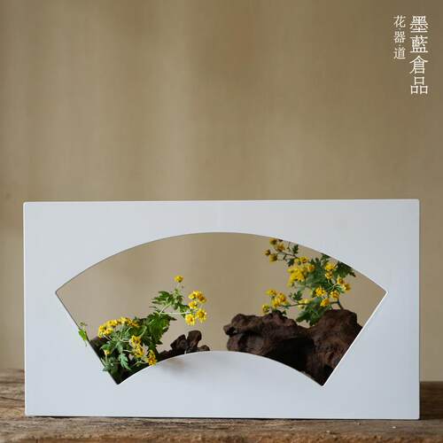宋韵团扇花器中式折扇壁挂花器客厅创意桌面摆件装饰