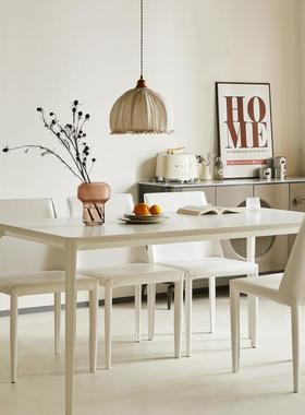 德利丰纯白岩板餐桌铝合金极简白色桌子家用小户型现代简约奶油风