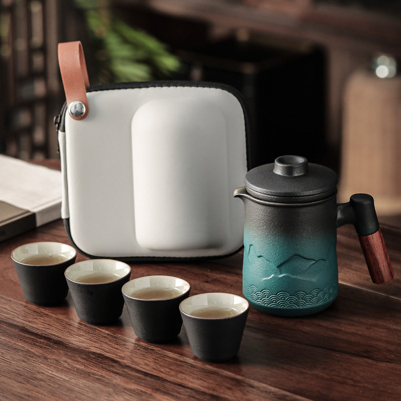 旅行茶具套装家用茶水分离便携包一壶四杯陶瓷茶具茶壶泡茶杯器具