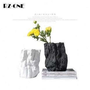 现代极简素白哑光黑白树皮陶瓷花瓶样板房花器软装家居装饰品摆件