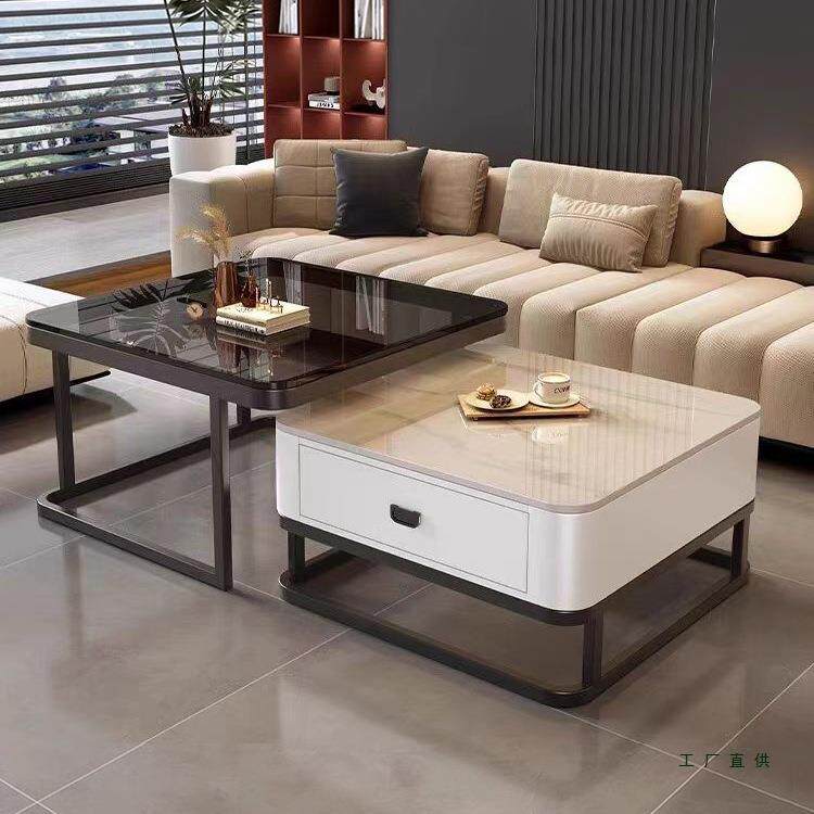 轻奢茶几客厅家用现代简约小户型2026新款网红方形岩板玻璃茶几桌
