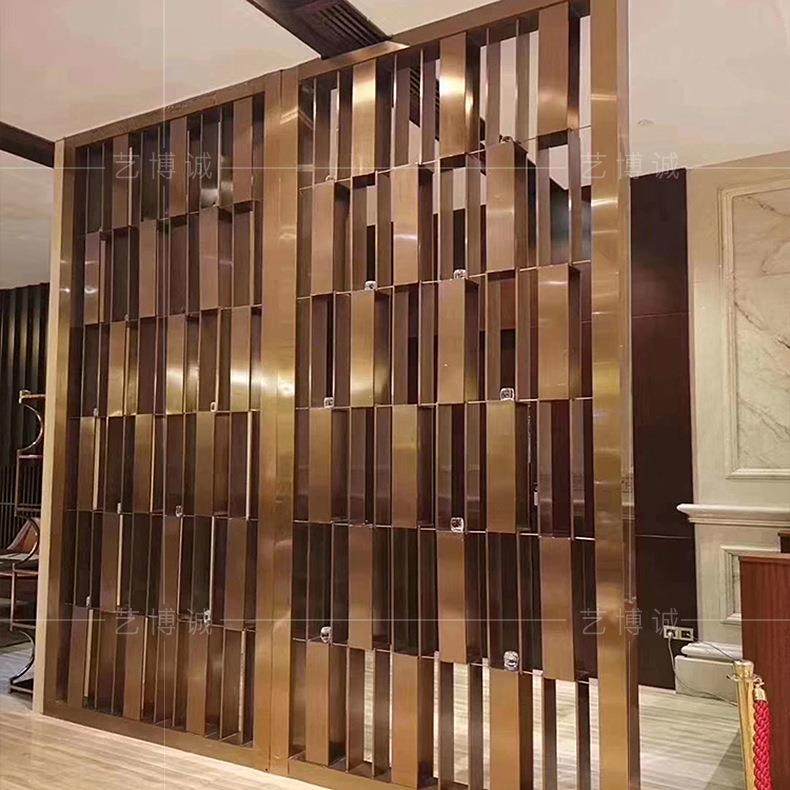 玫瑰金不锈钢拉丝镀铜百叶立体六角菱形玄关酒店KTV屏风隔断