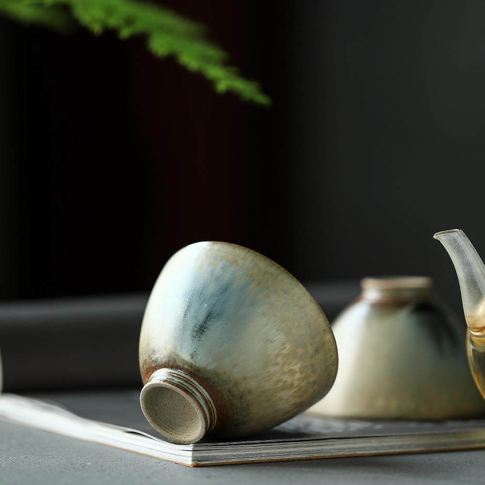 极光蓝复古陶瓷茶杯主人杯手工单杯品茗杯个人杯粗陶茶杯陶杯杯子