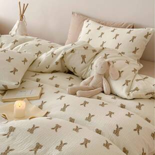 绉纱双层纱碎花简单款新品儿童学生宿舍上下铺夏季裸睡床品四件套