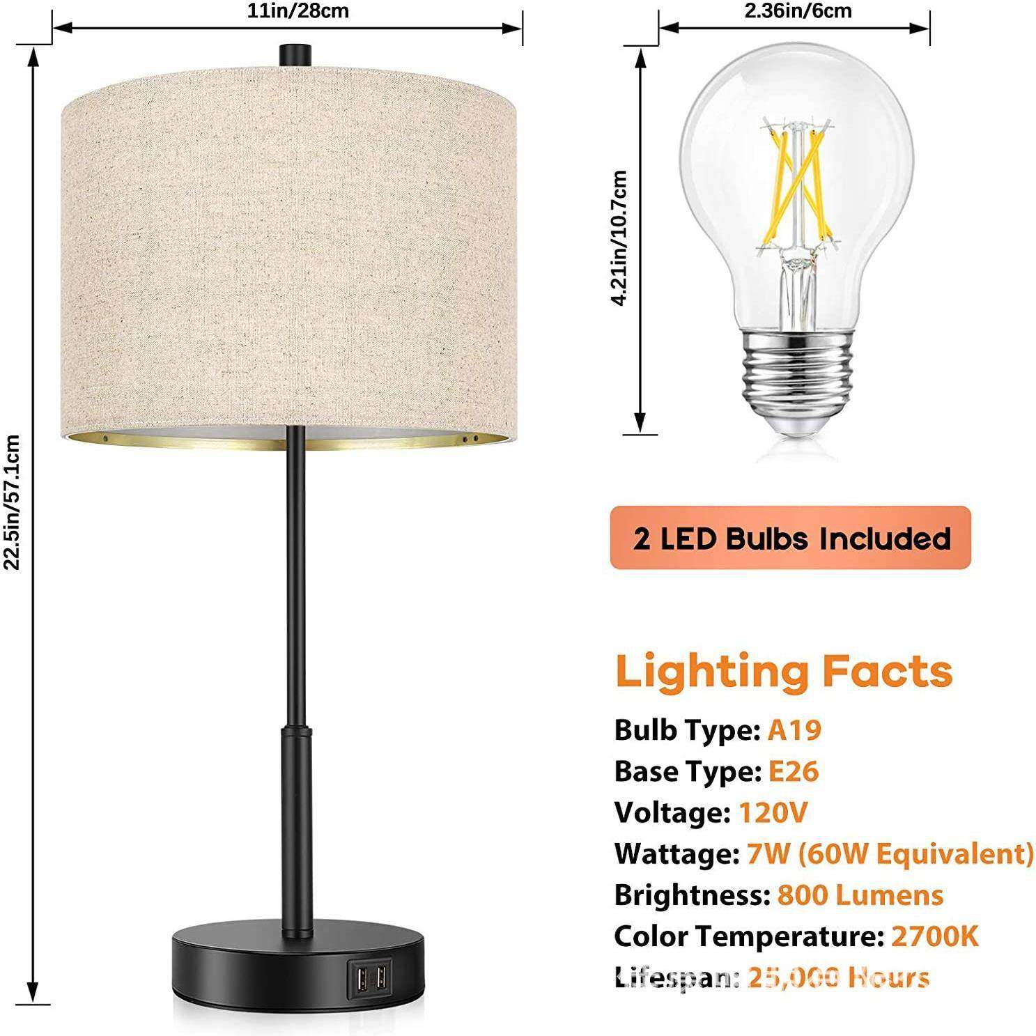 台灯卧室床头LED小夜灯插电触摸可调节亮度USB充电ebay