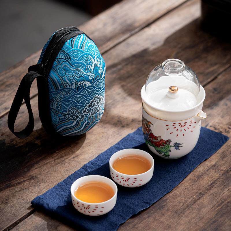 便携式陶瓷旅行茶具套装便携包随身户外泡茶壶快客杯一壶二杯家用